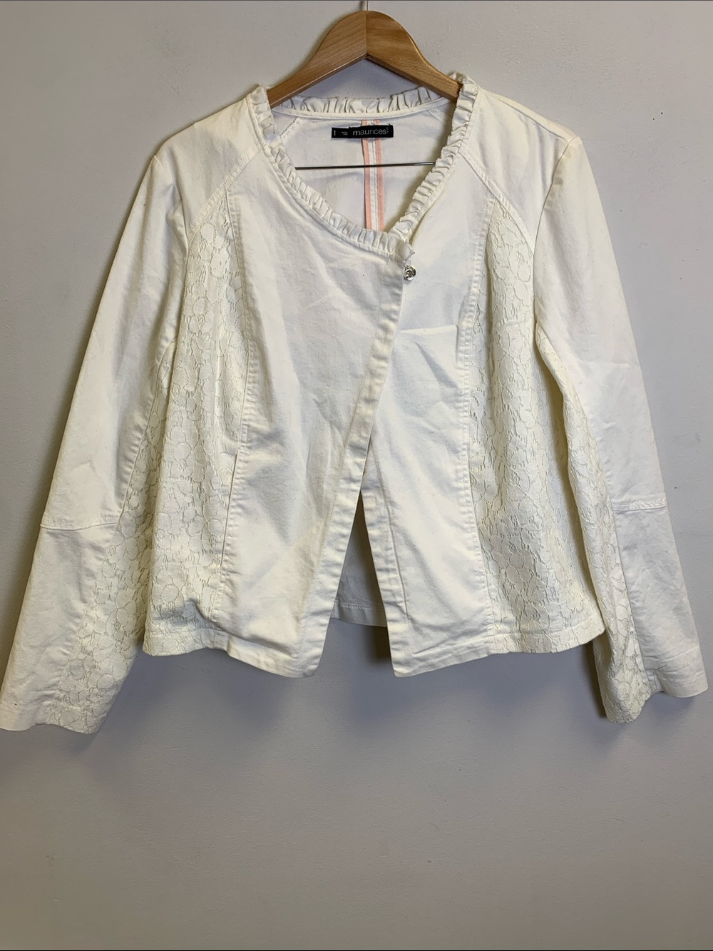 Maurices White Lace-Accent Open Jacket